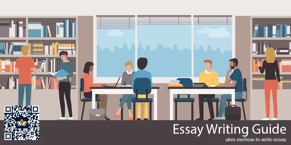 How to write an essay - illustration of students in a university library