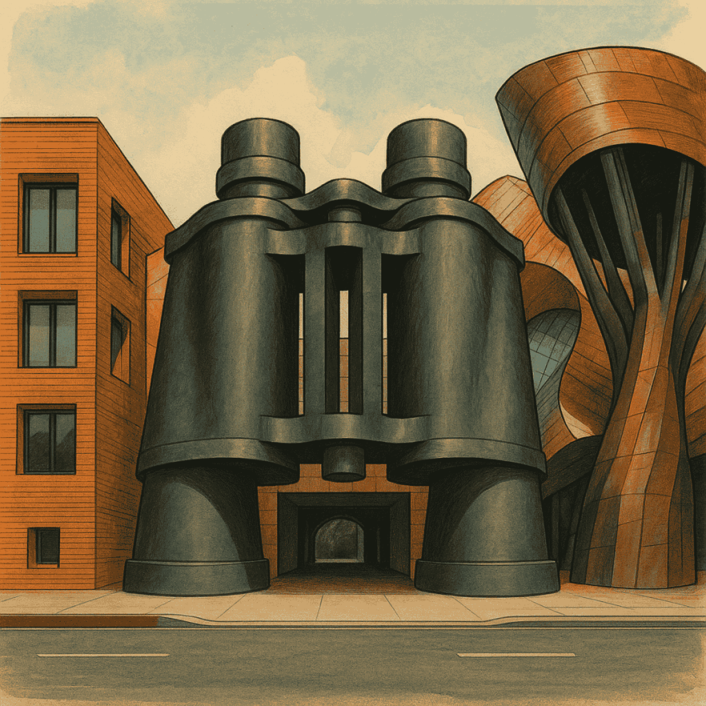 Critical Influences on Frank Gehry architecture, including his work designing the Chiat Building (aka Binoculars Building) in Venice, Los Angeles
